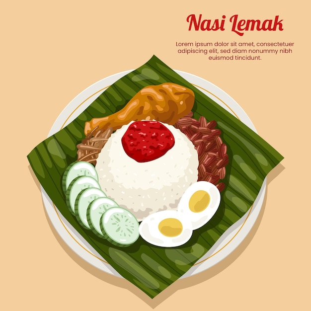 Vector gratuito comida detallada nasi lemak ilustrada