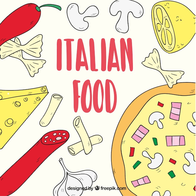 Comida italiana , fondo dibujado a mano