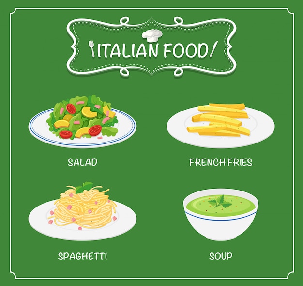Comida italiana en el menu