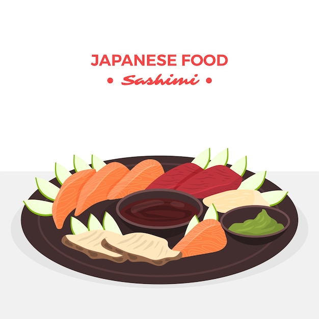 Comida japonesa de diseño plano dibujado a mano