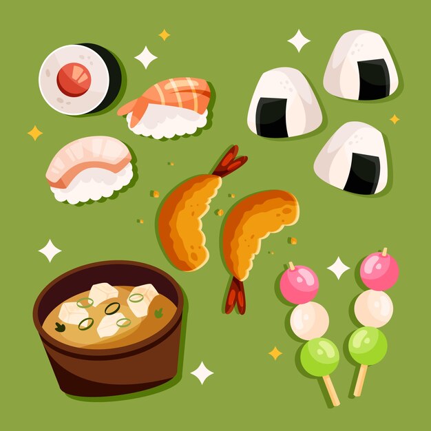 Comida japonesa de diseño plano