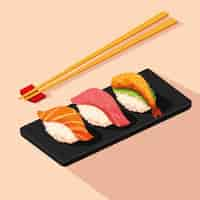 Vector gratuito comida japonesa sushi y palillos