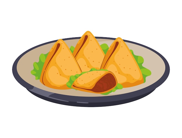 Comida musulmana samosa en icono de plato