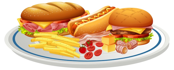 Vector gratuito comida rápida diferente en un plato