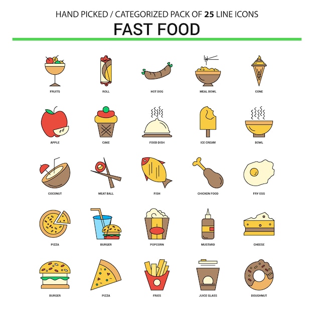 Vector gratuito comida rápida flat line icon set