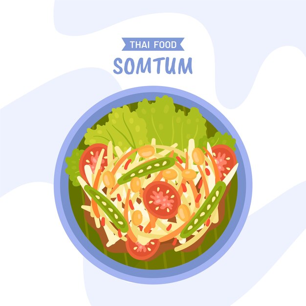 Comida tailandesa de diseño plano dibujado a mano
