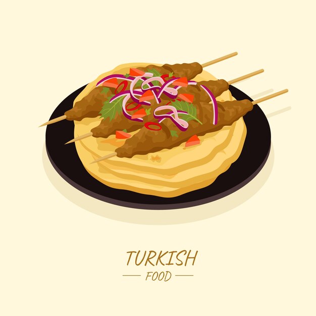 Comida turca de diseño plano dibujado a mano