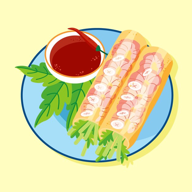 Comida vietnamita de diseño plano dibujado a mano