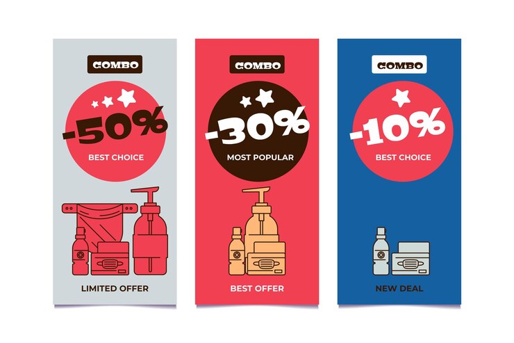 Vector gratuito las comidas combinadas ofrecen un conjunto de banners verticales.