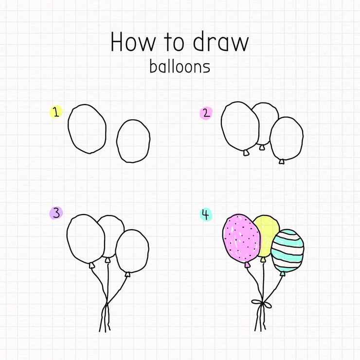Vector gratuito cómo dibujar globos doodle vector tutorial