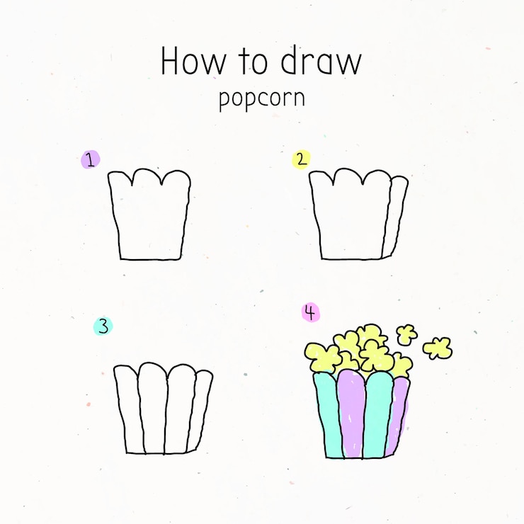 Vector gratuito cómo dibujar palomitas de maíz doodle tutorial vector