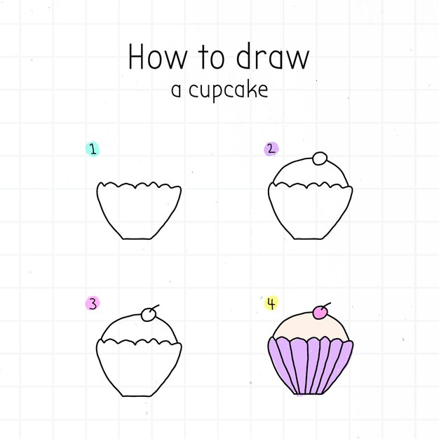 Cómo dibujar un vector de tutorial de cupcake doodle