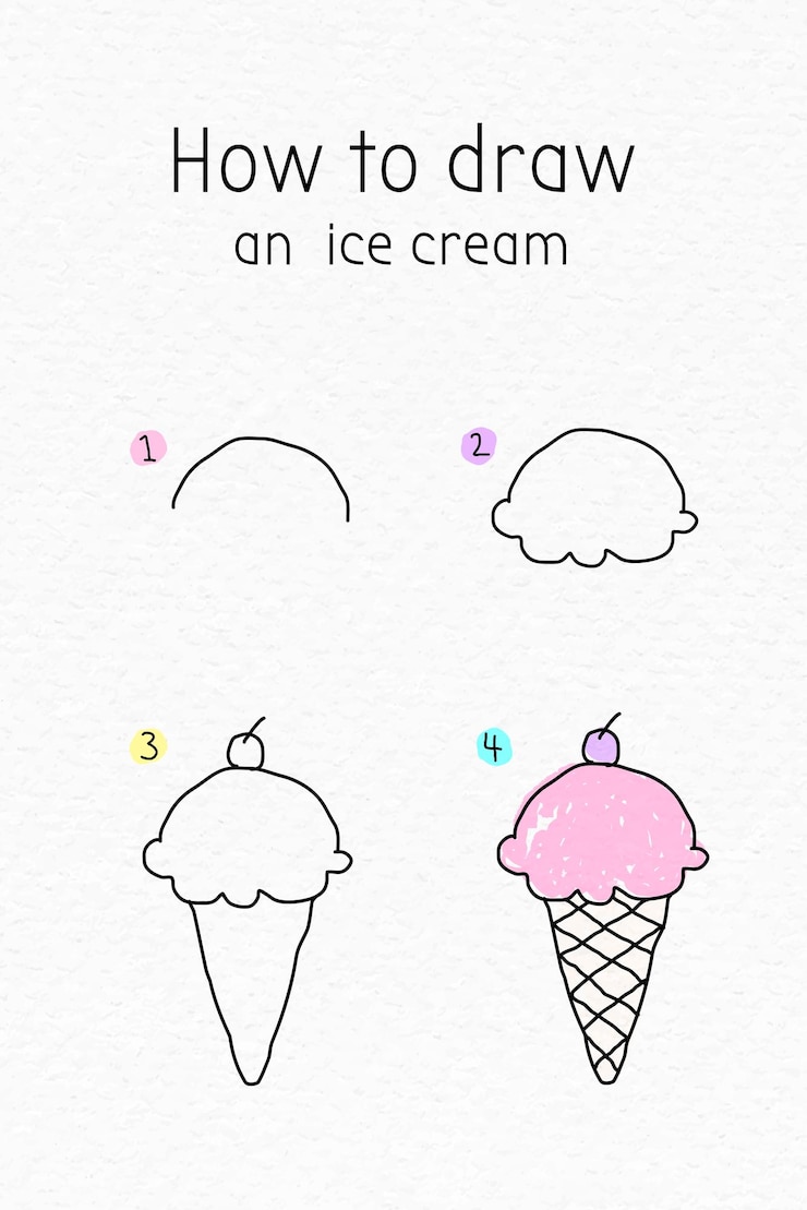 Vector gratuito cómo dibujar un vector de tutorial de doodle de helado
