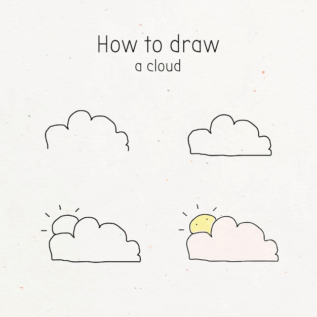 Vector gratuito cómo dibujar un vector de tutorial de doodle de nube