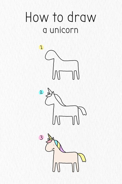 Cómo dibujar un vector de tutorial de doodle de unicornio