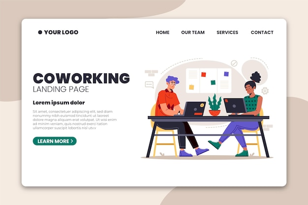 Vector gratuito compañeros en el trabajo coworking landing page