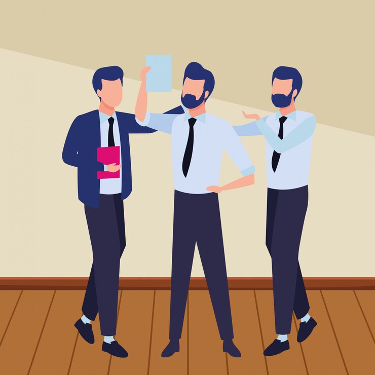Vector gratuito compañeros de trabajo de negocios con material de oficina