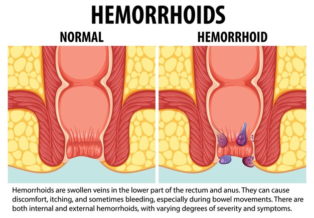 Comparación de hemorroides normales e internas: una infografía educativa