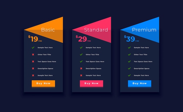 comparación web 3 diseño de diseño de gráficos de fijación de precios de opciones