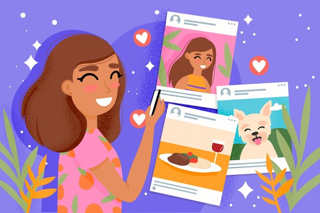 Compartir contenido en concepto de redes sociales con mujer