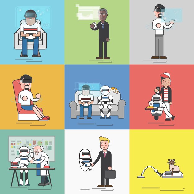 Compilación de tecnología avanzada de IA en la ilustración de la vida cotidiana