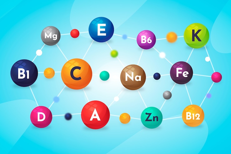 Vector gratuito complejo de vitaminas y minerales esenciales