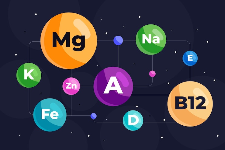 Vector gratuito complejo de vitaminas y minerales esenciales