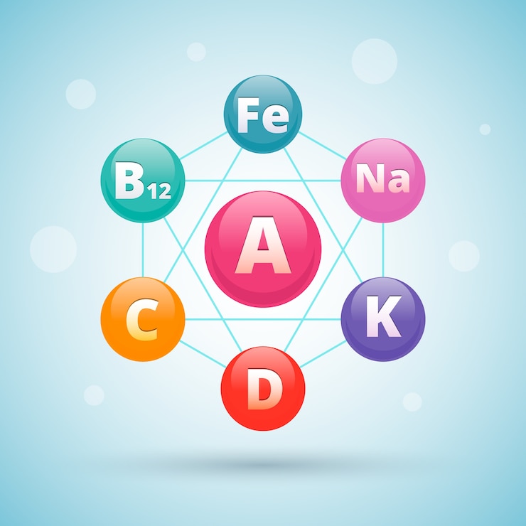 Vector gratuito complejo de vitaminas y minerales esenciales