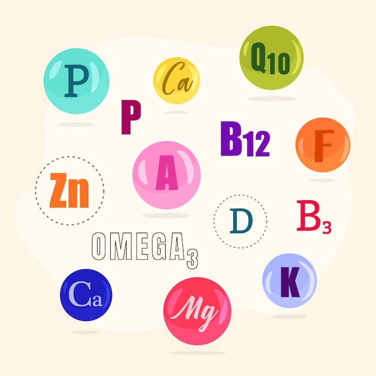 Vector gratuito complejo de vitaminas y minerales esenciales