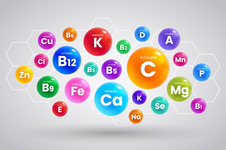 Vector gratuito complejo de vitaminas y minerales esenciales