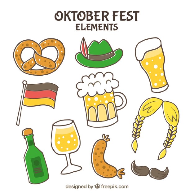 Complementos del oktoberfest dibujados a mano
