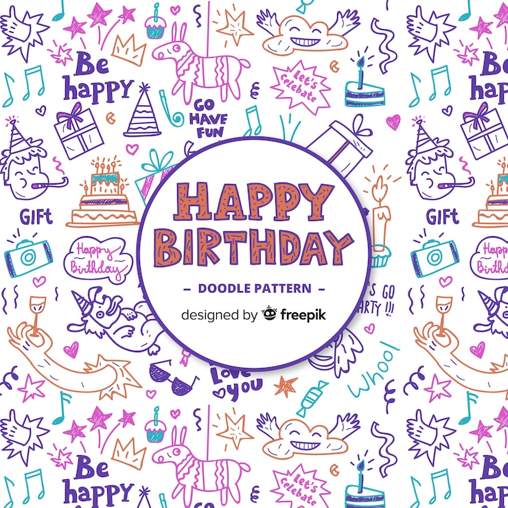 Vector gratuito composción adorable de cumpleaños dibujada a mano
