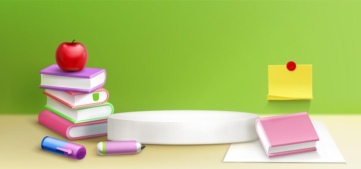 Vector gratuito composición 3d temática escolar con podio blanco