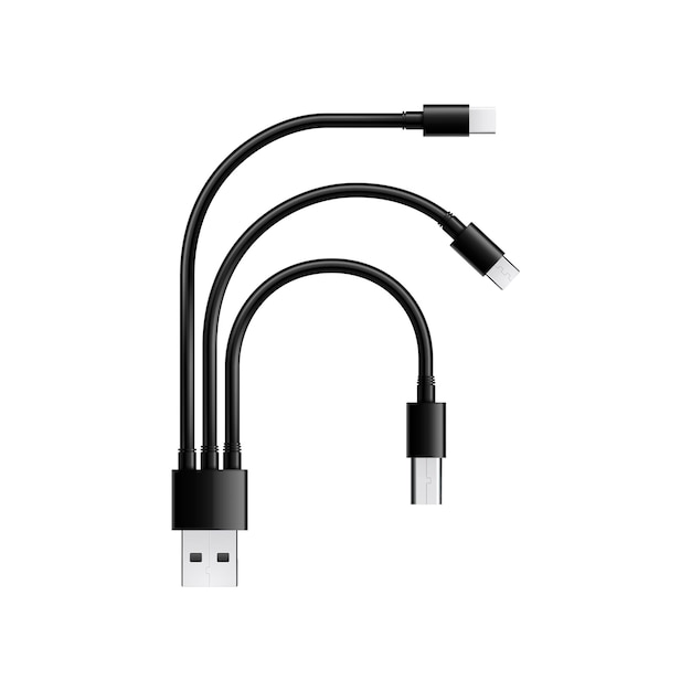 Composición con adaptador de cable realista con múltiples tipos de enchufes usb para dispositivos móviles