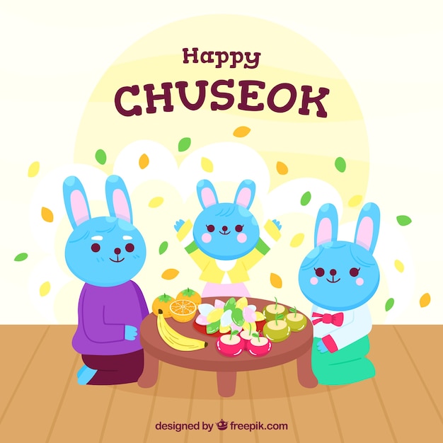 Vector gratuito composición adorable de chuseok dibujada a mano