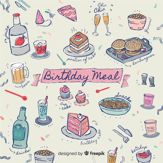 Vector gratuito composición adorable de cumpleaños con estilo moderno