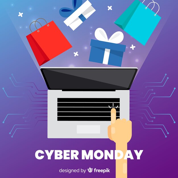 Composición adorable de cyber monday con diseño plano