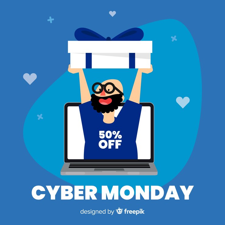Vector gratuito composición adorable de cyber monday con diseño plano