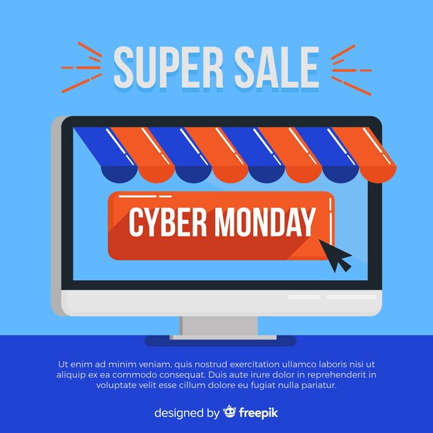 Composición adorable de cyber monday con diseño plano