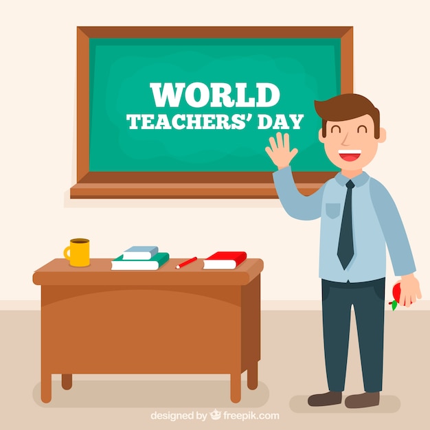 Vector gratuito composición adorable del día mundial de los profesores con diseño plano