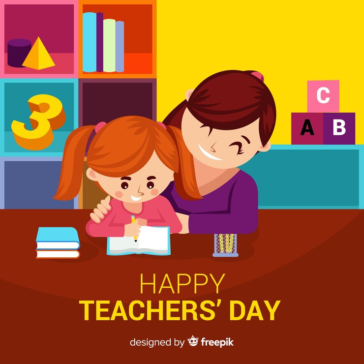 Vector gratuito composición adorable del día del profesor con diseño plano