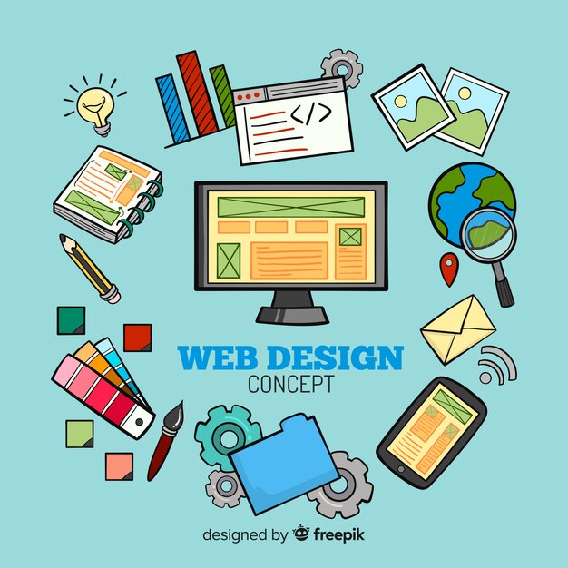 Composición adorable de diseño web dibujada a mano