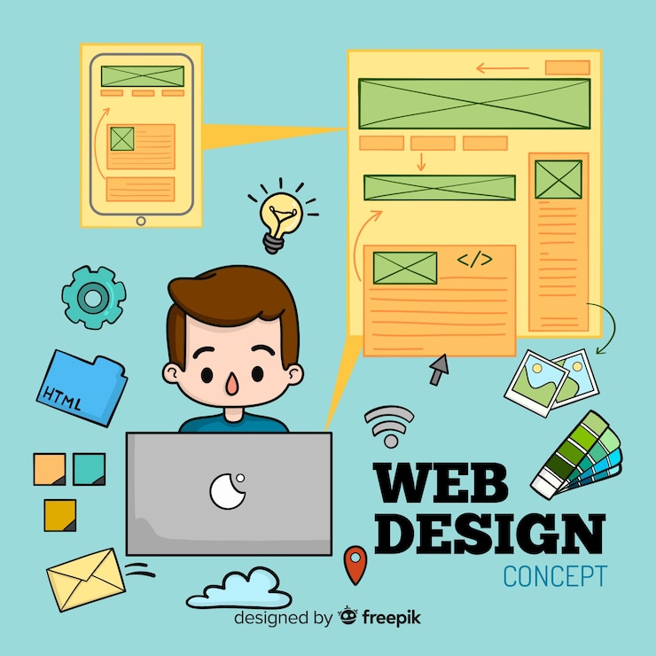 Vector gratuito composición adorable de diseño web dibujada a mano