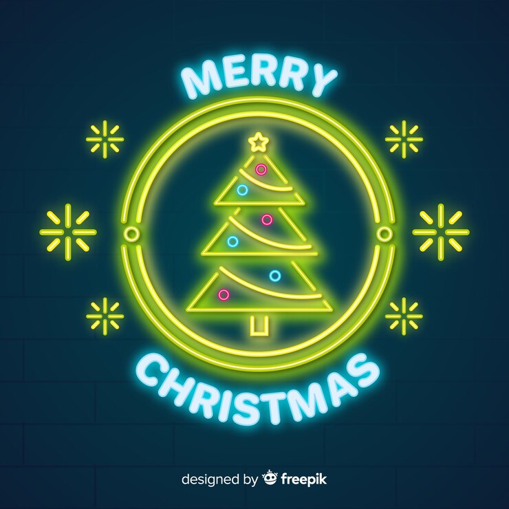 Vector gratuito composición adorable de navidad con estilo de luces de neón