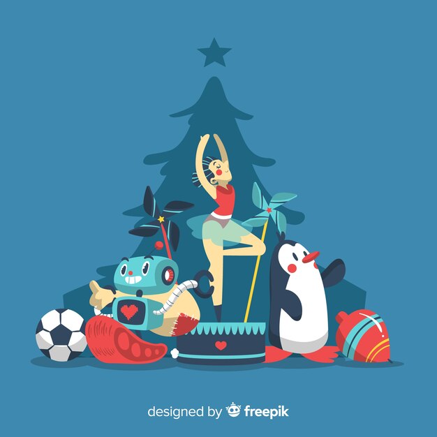 Composición adorable de navidad con juguetes coloridos