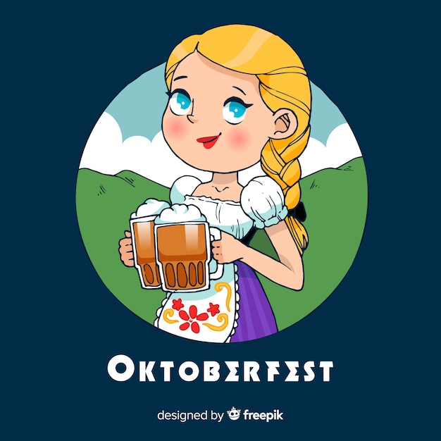 Vector gratuito composición adorable del oktoberfest dibujada a mano