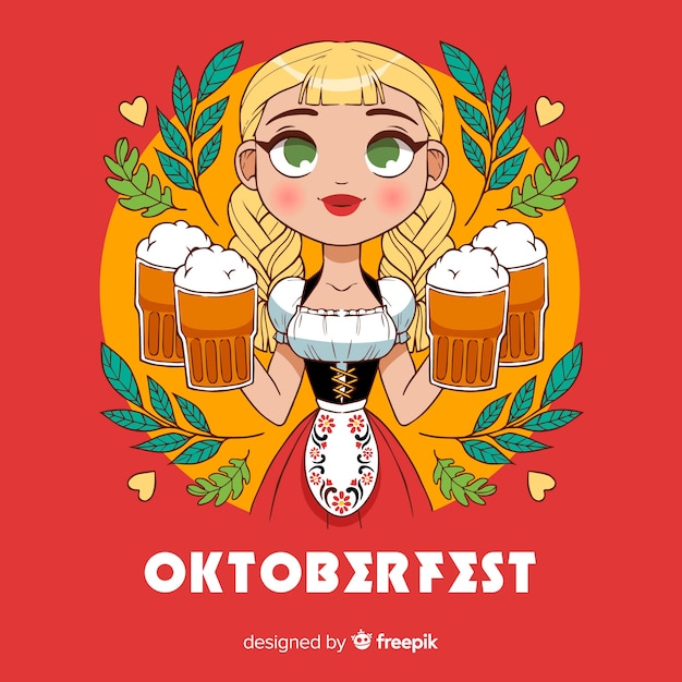 Composición adorable del oktoberfest dibujada a mano