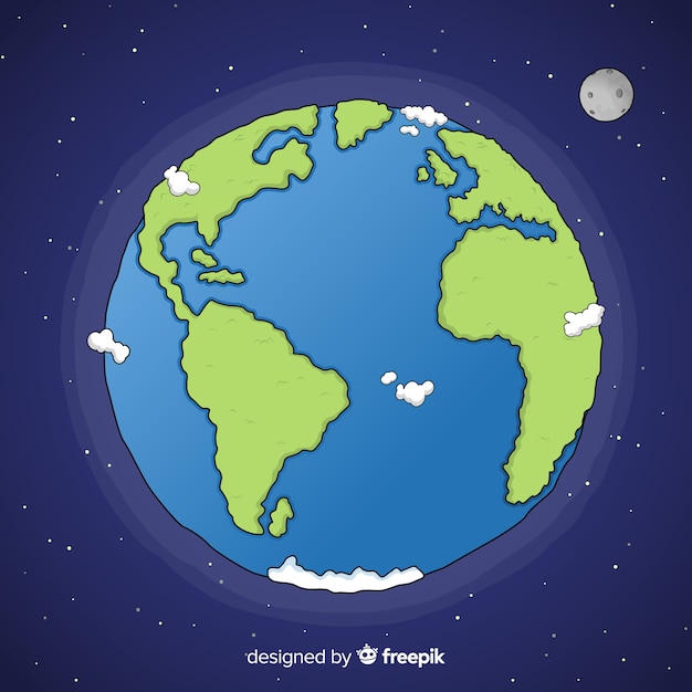 Composición adorable del planeta tierra dibujada a mano