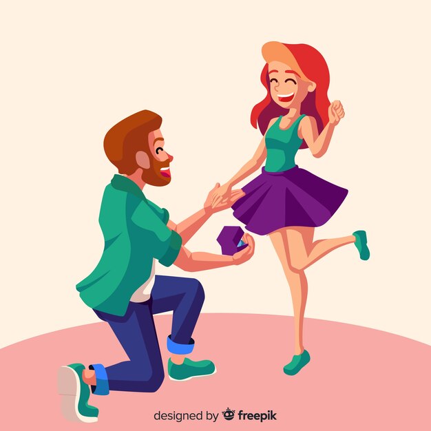 Composición adorable de proposición de matrimonio con diseño plano