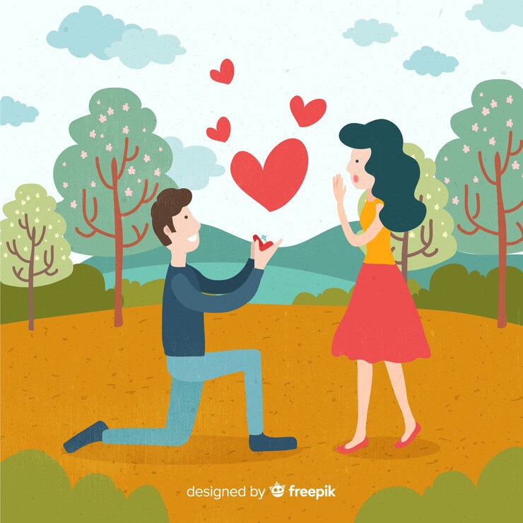 Vector gratuito composición adorable de proposición de matrimonio con diseño plano